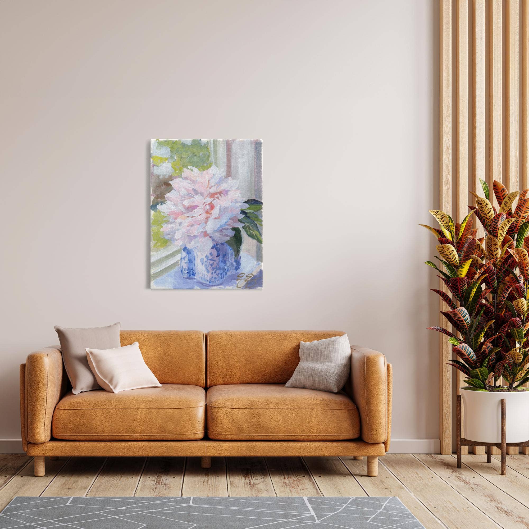 Elizabeth Alice Studio - Wholesale Art Print - No. 396 Sarah Bernhardt peony in blue and white vase, a canvas wrap print23