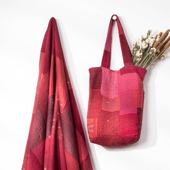 Bolso Tote Kantha Vintage Hecho a Mano - Rojo para venta al por mayor de Maison Mieko