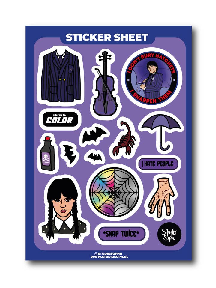 Foglio di Adesivi A5 Goth Girl Academia per la vendita all'ingrosso da parte di Studio Soph (We Pay Your Import Fees - We Ship DDP)