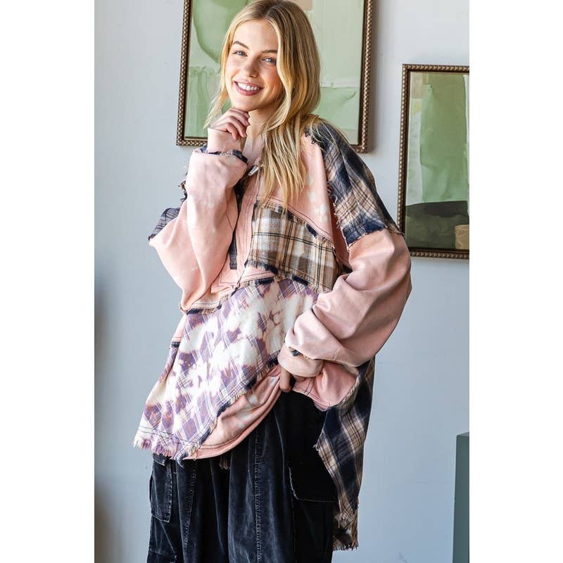 Oli&Hali - Wholesale Shirt - Women's - BLEACH DETAIL BUTTON PLACKET MIX MEDIA SHIRT7