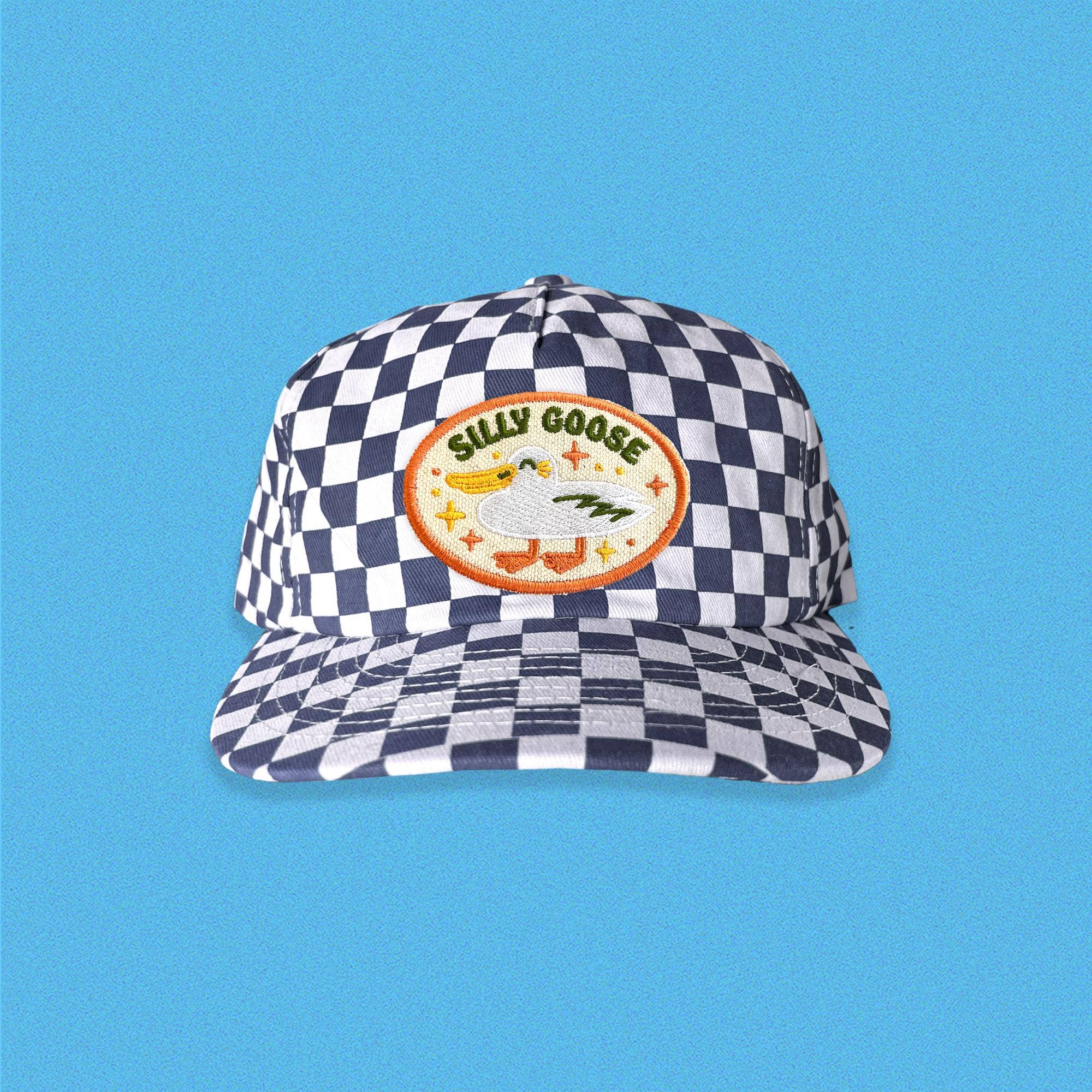 The Space Bureau - Wholesale Flat Brim Cap - Unisex - Silly Goose 5-Panel Checkered Floppy Hat5