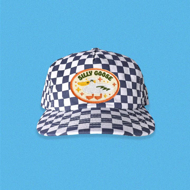 The Space Bureau - Wholesale Flat Brim Cap - Unisex - Silly Goose 5-Panel Checkered Floppy Hat5