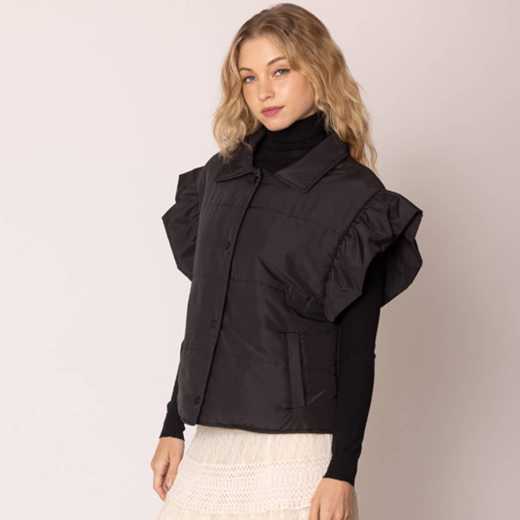 Fashion City - Wholesale Outerwear Vest - Women's - Ruffle Short Sleeve Puffer Padded Vest 16