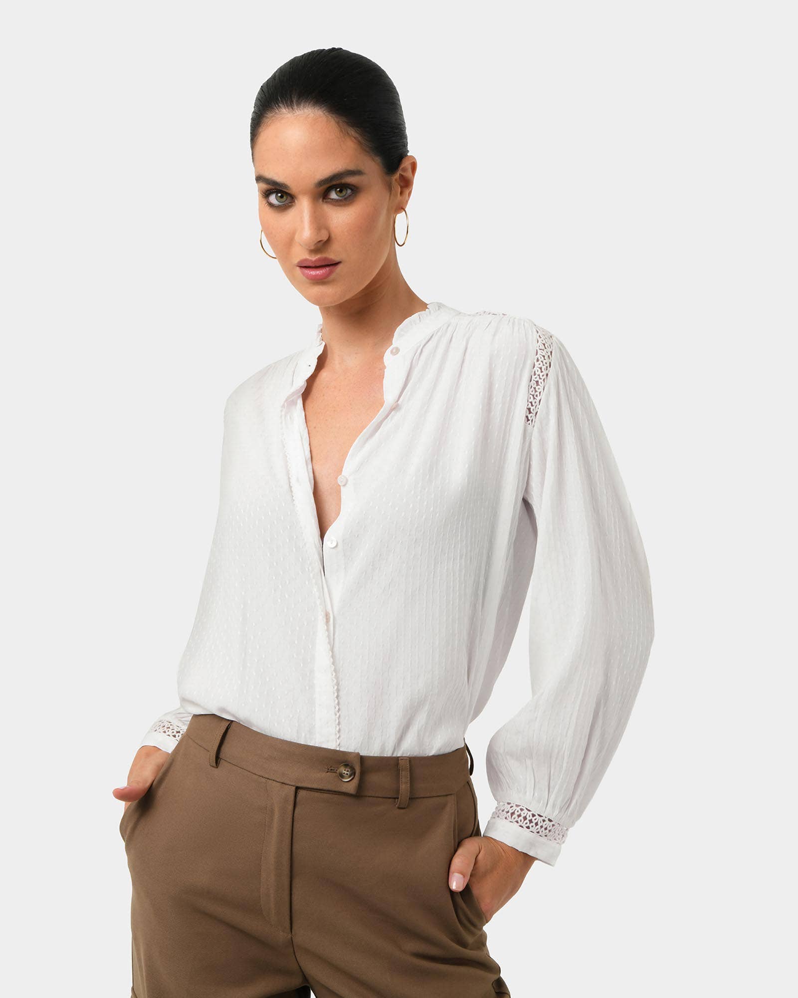 Ivory Forcast Women's Giorga Lace Trim Blouse for wholesale on Faire