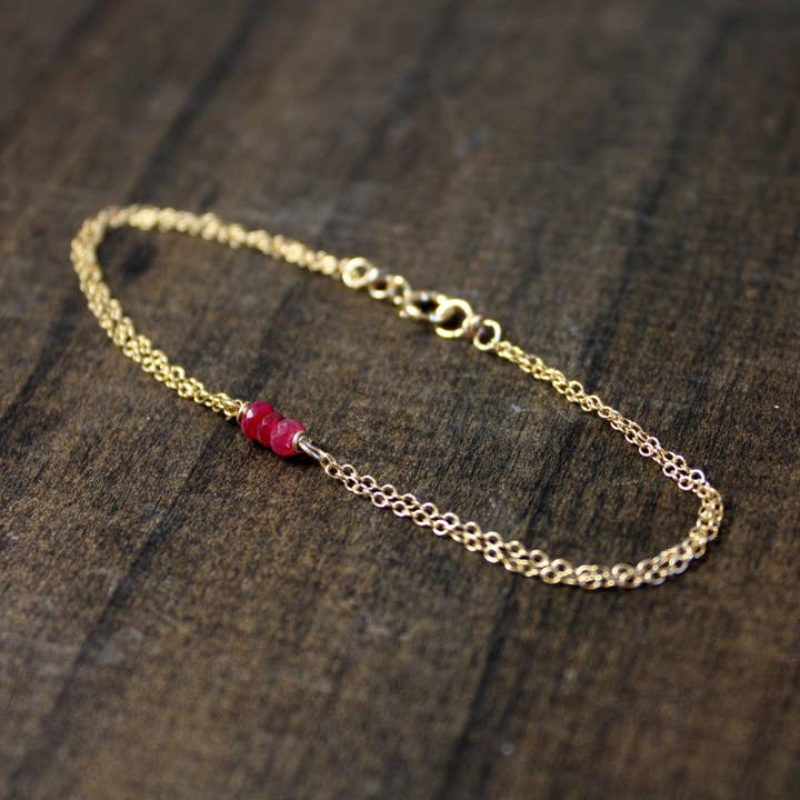 Gold Birthstone Bracelet - 14k Gold Fill for wholesale by Rebecca Anne Handmade
