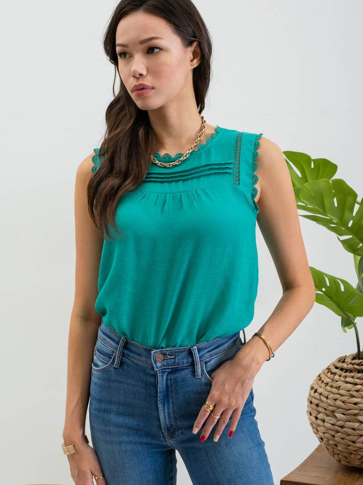Blu Pepper - Wholesale Blouse - Women's - SLEEVELESS LACE EDGE WOVEN TOP14