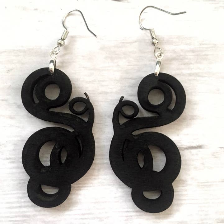 Toad Hill Farm - Wholesale Dangle Earrings - Black Snake Earrings - Halloween / Reptile - Laser Cut Wood5