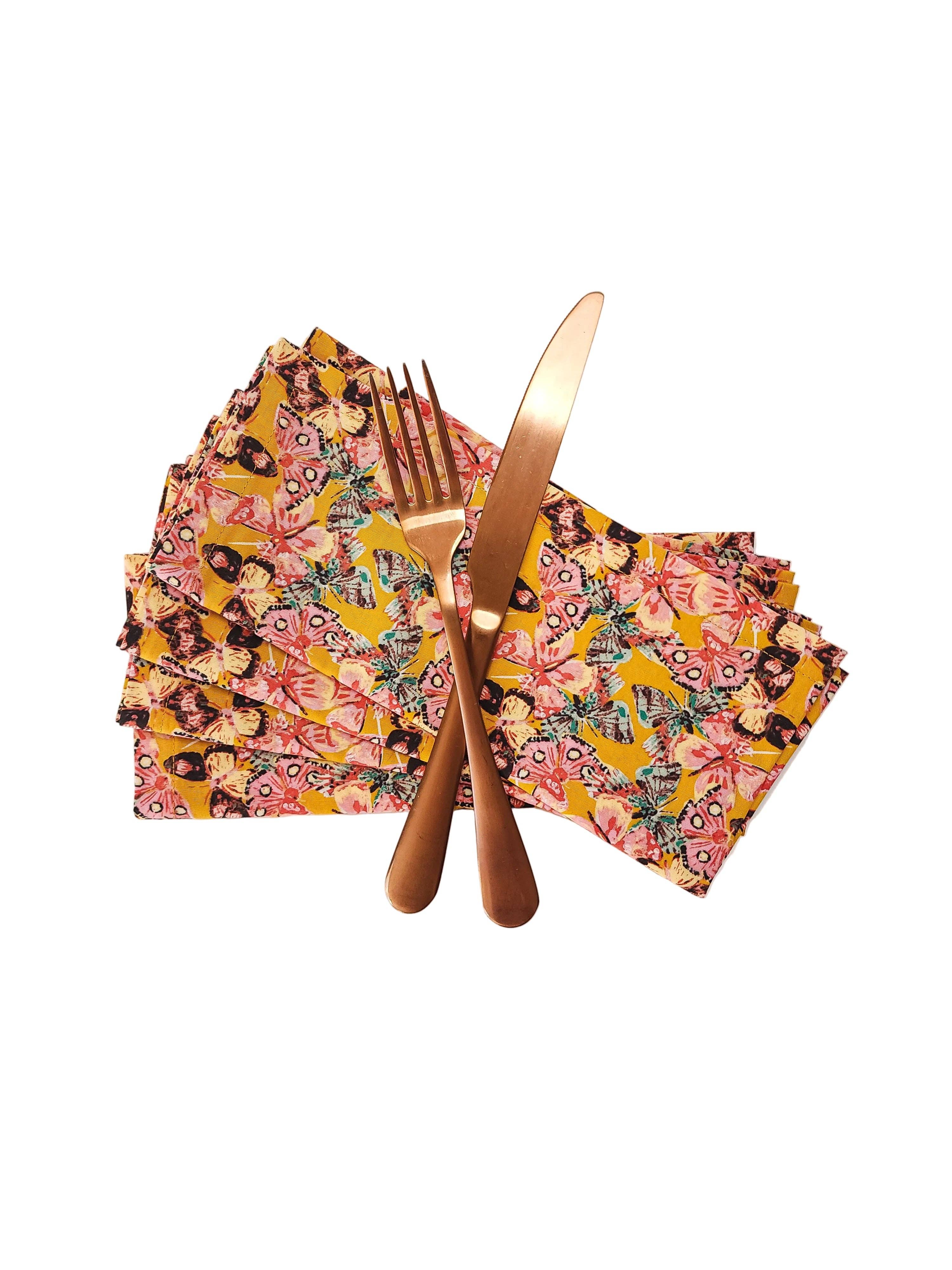 90 West Linen Co. - Wholesale Dinner & Cloth Napkin - Golden Butterfly Cloth Napkins, Set of 45