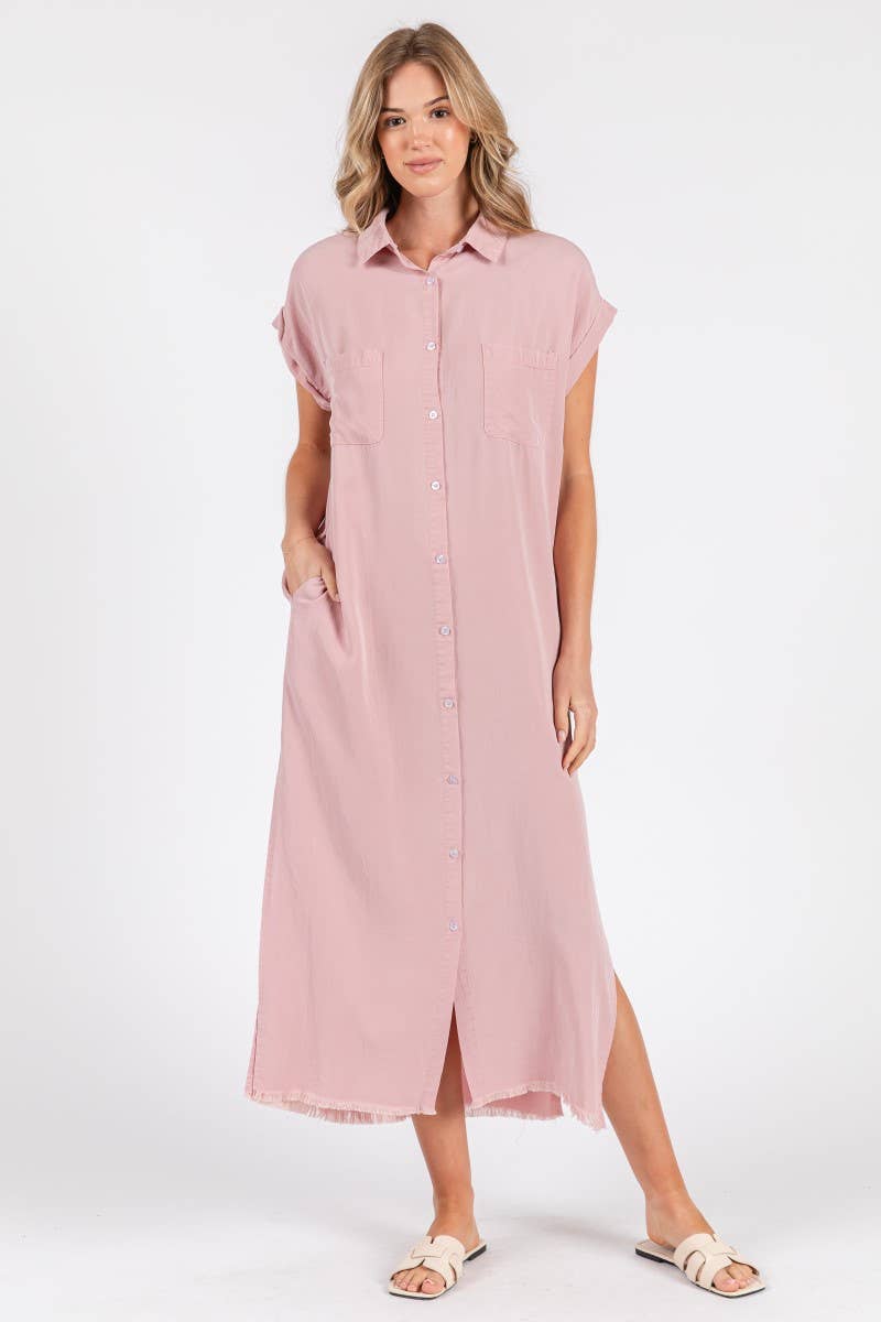 ZiA Apparel - Wholesale Jurk - Dames - Maxi spijkerjurk met korte mouwen en overhemdstijl12