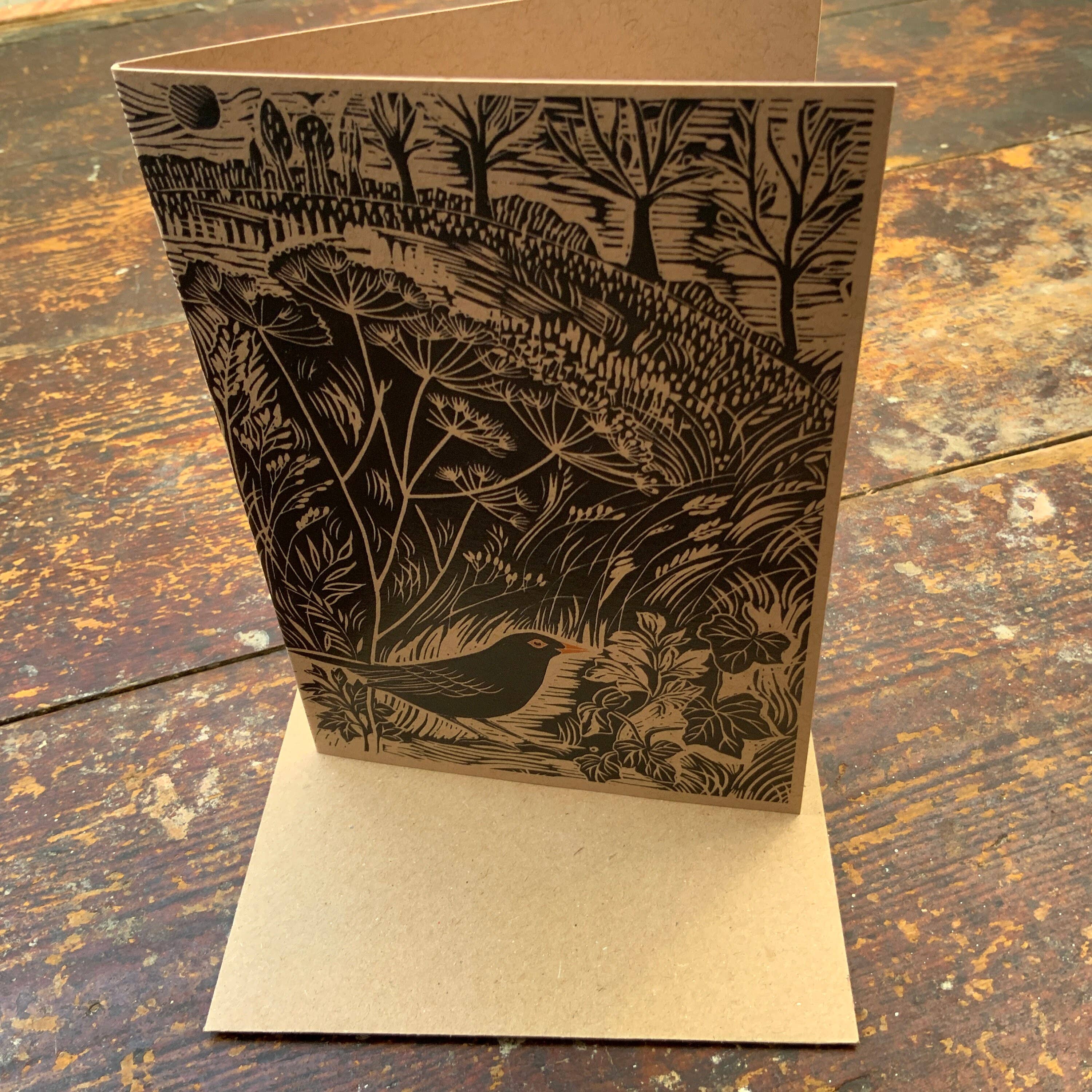 Vivienne Keable - Wholesale Birthday Card - Linocut Print - Blackbird - Greeting Card - Birthday Card -3
