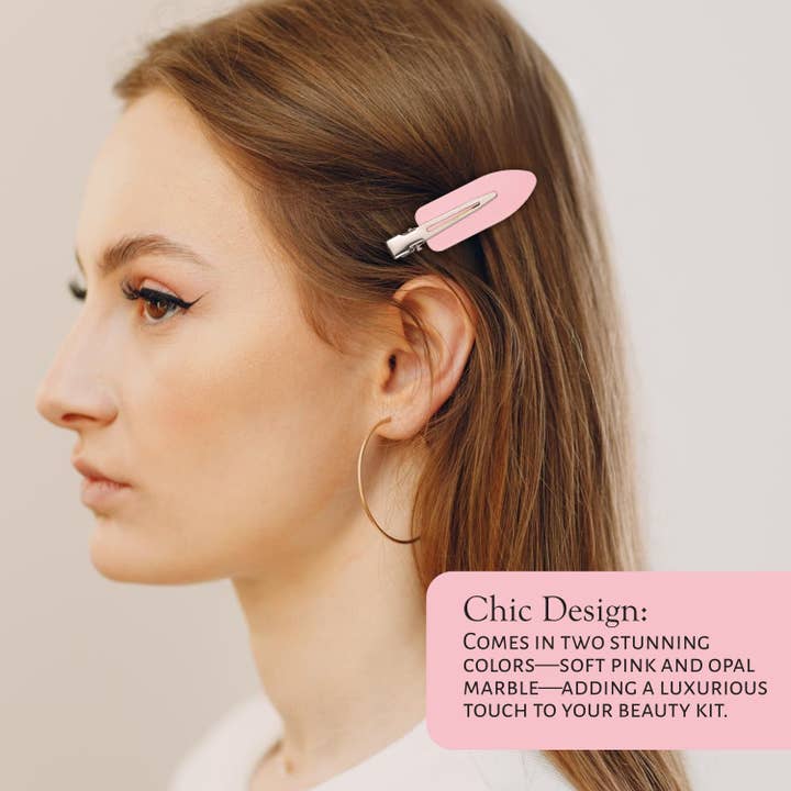 Market Fresh Beauty - Wholesale Hair Clip - Women's - Market Fresh Beauty Creaseless Hair Clips, 8 Pack - No-Crease Hair Styling Clips for Sectioning, All Hair Types, Heat Styling & Makeup Application - Pink & Opal Clips, Non-Slip & Durable Design2