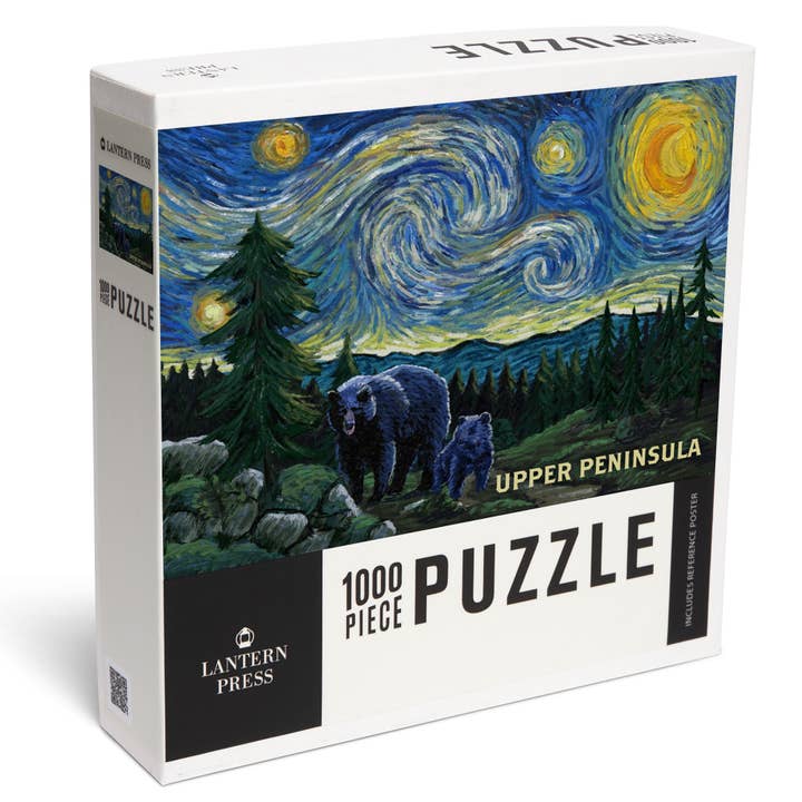 1000 PIECE PUZZLE Upper Peninsula, MI, Starry Night, Bears for wholesale by Lantern Press