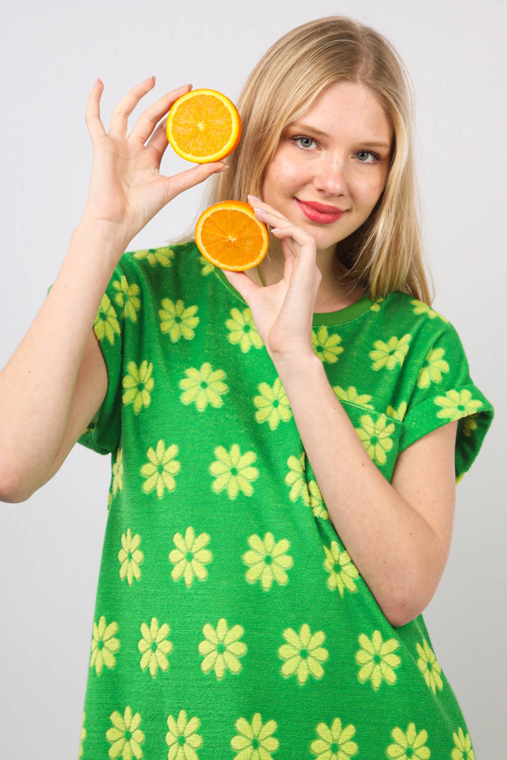 Green ND31333-Floral French Terry Knit Mini Dress for wholesale on Faire13