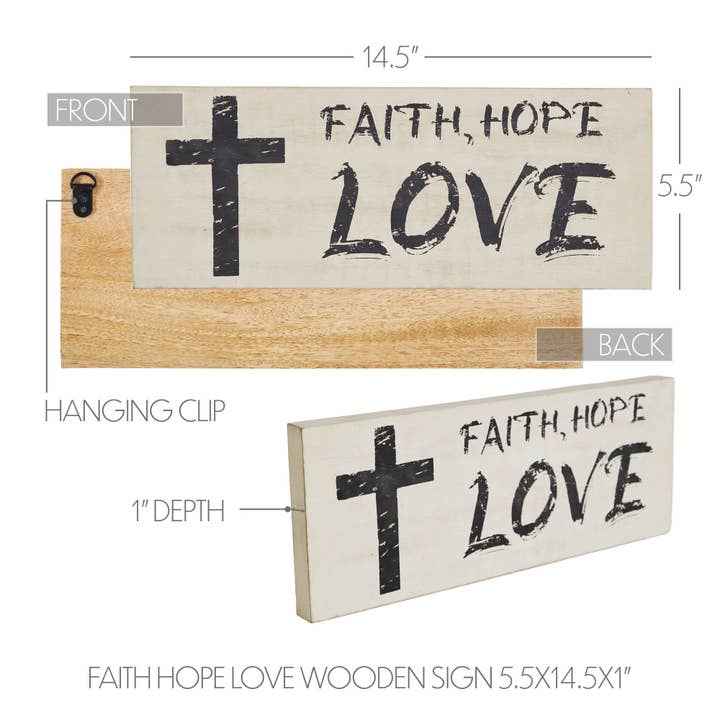 VHC Brands - Wholesale Sign - Faith Hope Love Wooden Sign 5.5x14.5