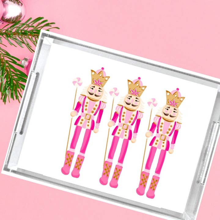 Thomas and Lee Company - Wholesale Serving Tray - Acrylic Tray - Pink Nutcracker Trio