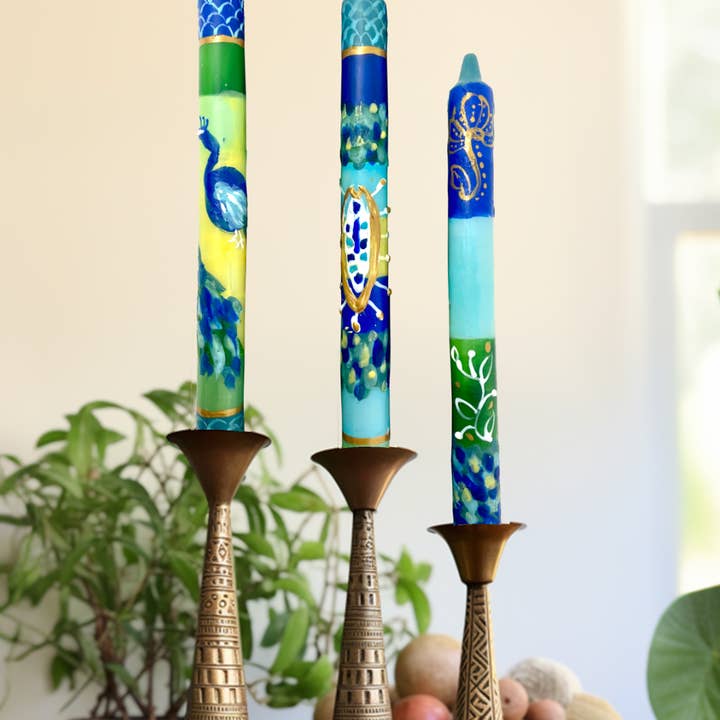 Averfelt - Wholesale Tapered candle/candlestick - Hand-Painted Colorful Peacock Dinner Taper Candle Set1