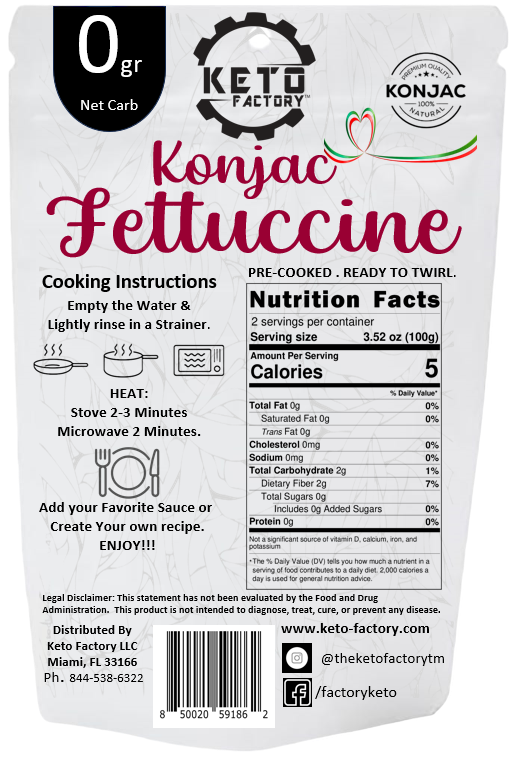 KETO Factory – Massa por atacado – KETO FACTORY Zero Net Carbs Premium Konjac Dining Fettuccine1