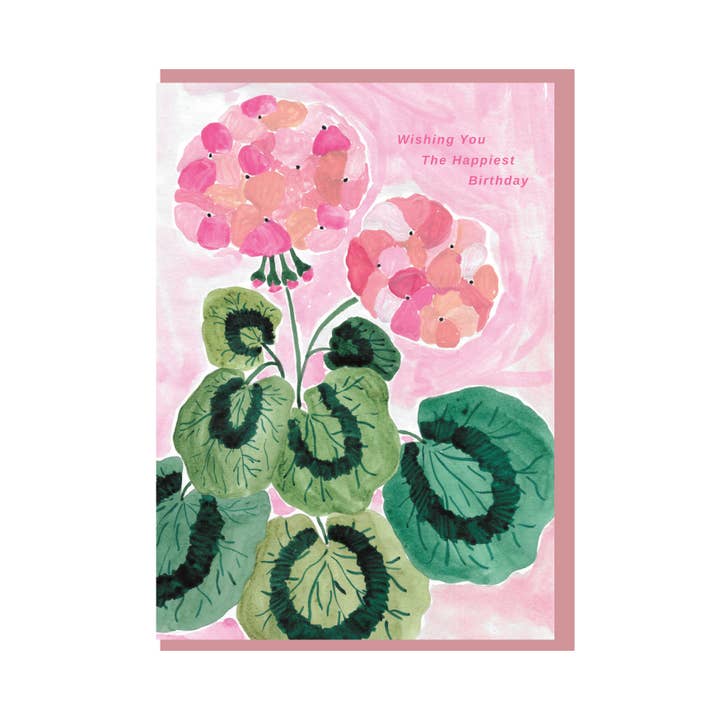 Geranium Grattis på Födelsedagen Blomsterhälsningskort för wholesale av Chloe Hall Illustration