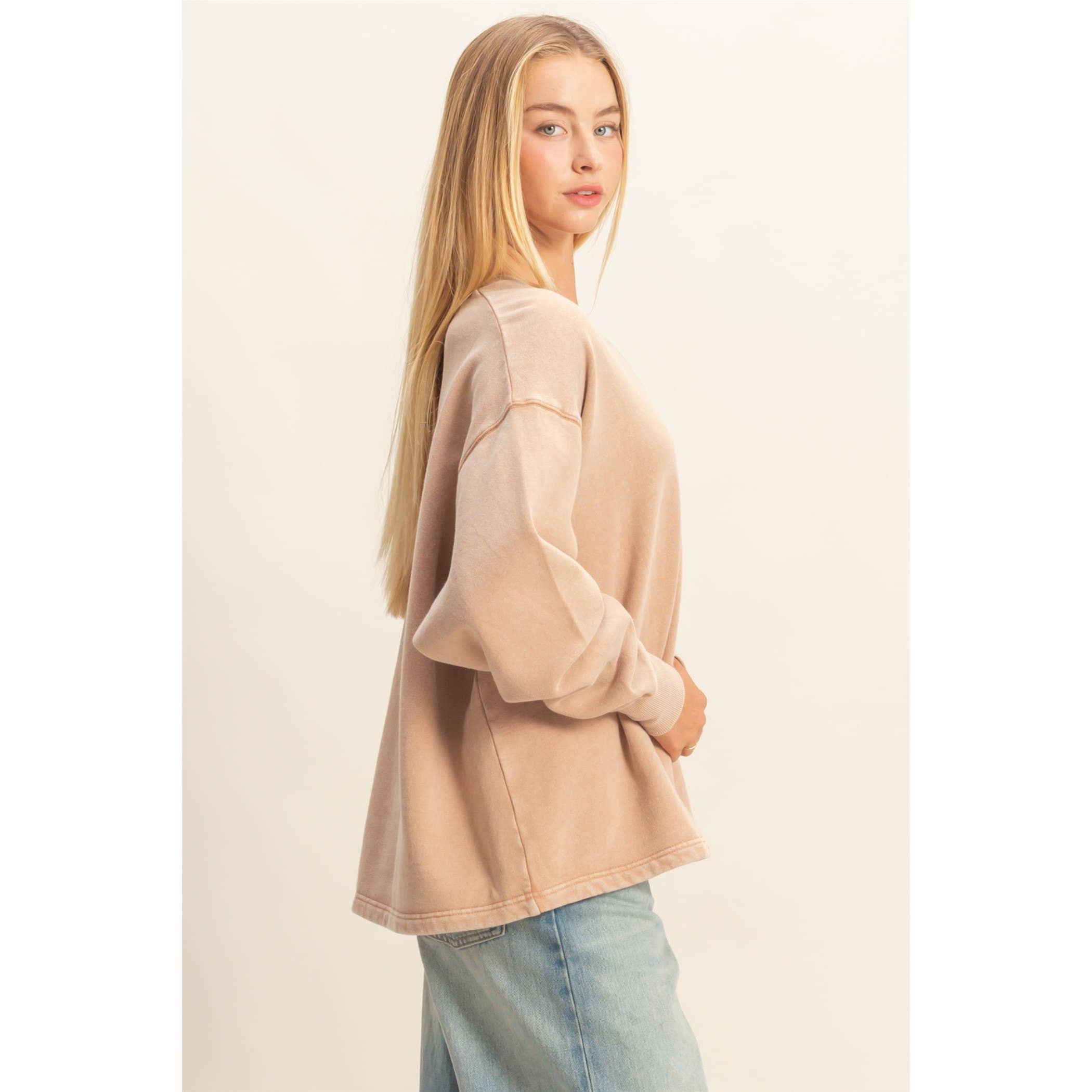 Double Zero - Wholesale Sweatshirt - Women's - Oversized V-Neck Sweatshirt With Raw Edge Detail17