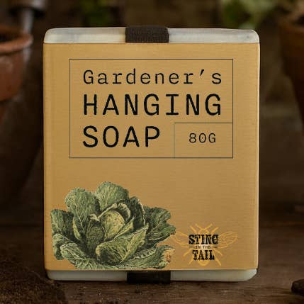 GARDENER'S COLLECTION - OLIVE SOAP ON A ROPE 80g for wholesale by Sting in the Tail Ltd