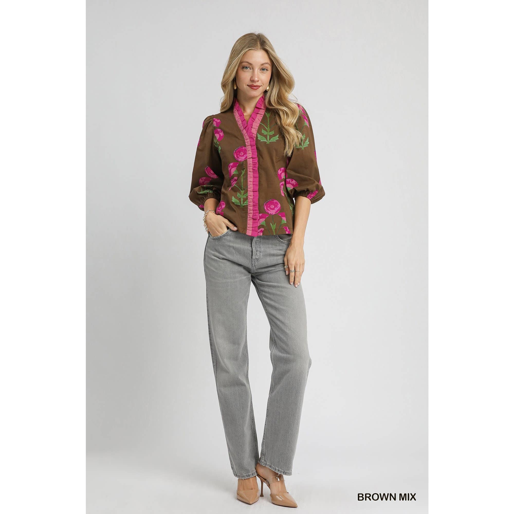 STYLE USA - Vente Tunique – femme - Haut à volants à imprimé floral3