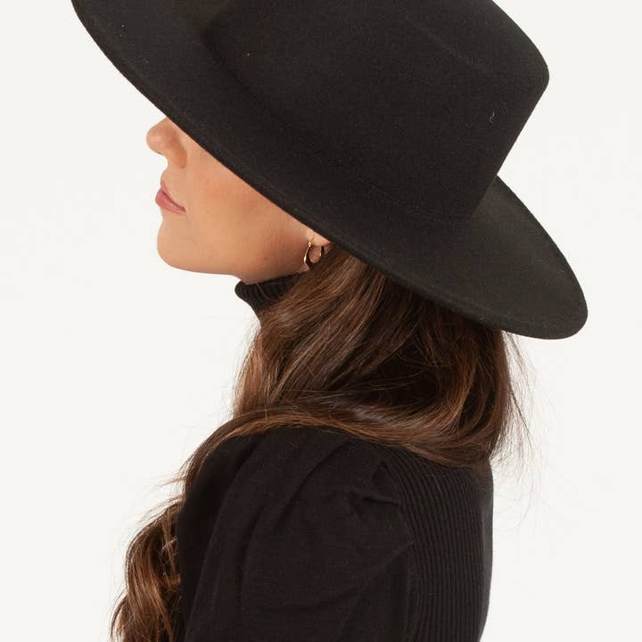 Lucca Couture - Vendita all'ingrosso Paglietta - Donna - Cappello gaucho a tesa larga in feltro vegano nero4