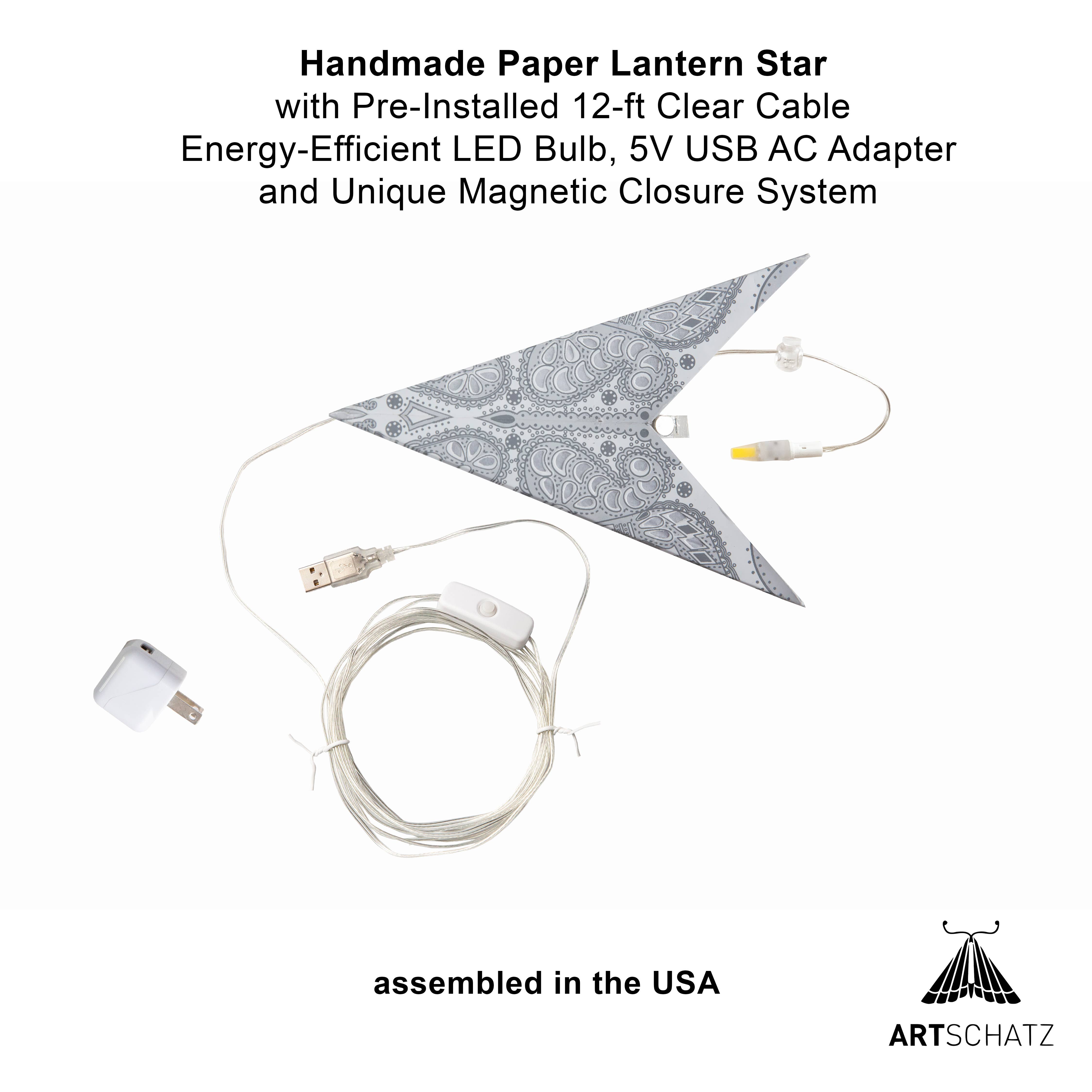 Artschatz LLC - Wholesale Paper Lantern/Lamp - Phoenix ~ 9 Pointer, 17", White Paper Star Lantern Light Paper Star Lantern Light2