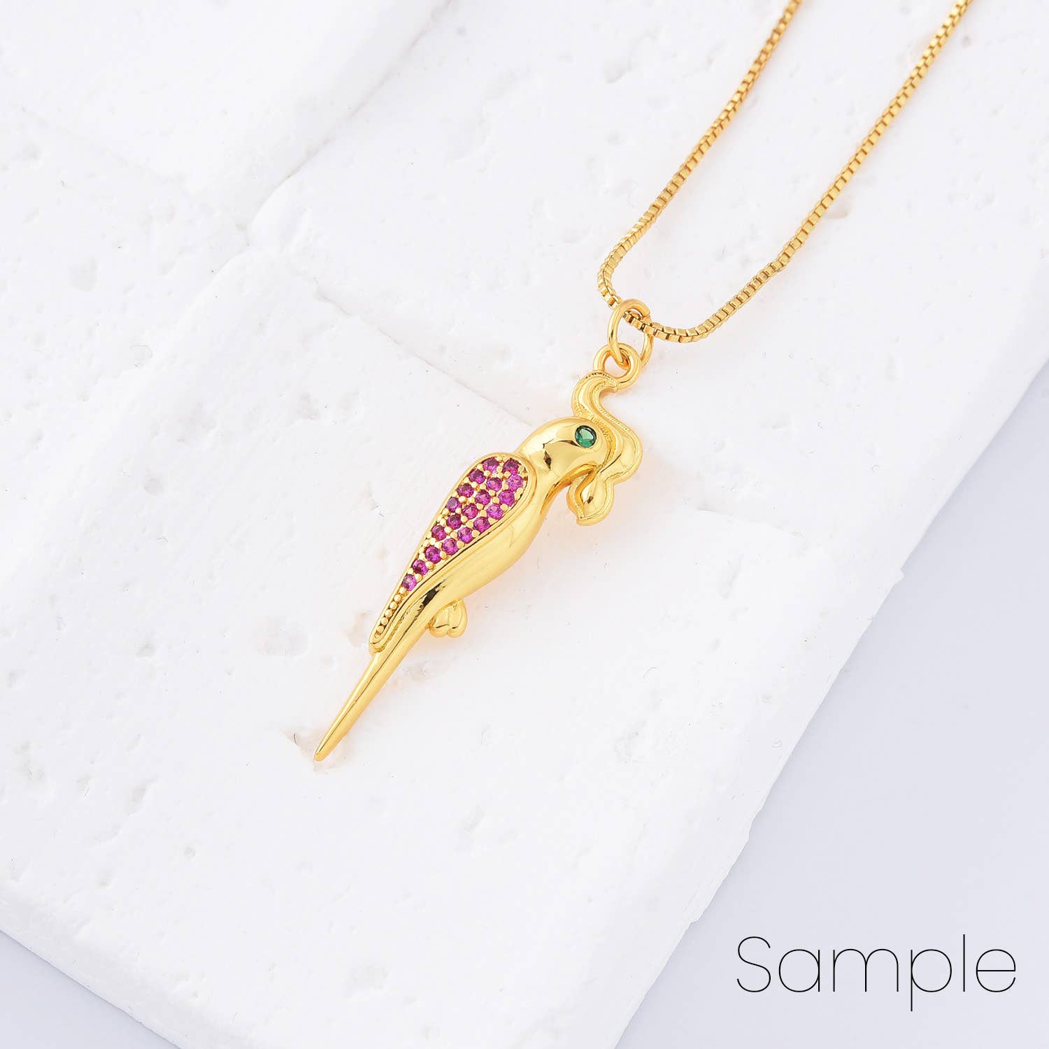 findings4uGem - Wholesale Pendant/Charm Necklace - Gold Filled CZ Parrot Macaw Bird Dainty Gift Charm, CP21751