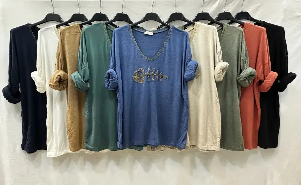 Mimi & Gogo - Wholesale Knit Sweater - Women's - Fine mesh embroidered big fish sweater lux @906443_PulGPoi7