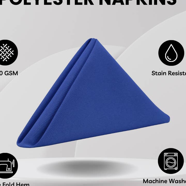 20 inch Polyester Cloth Napkins Royal Blue (Pack of 10) for wholesale by YOUR CHAIR COVERS