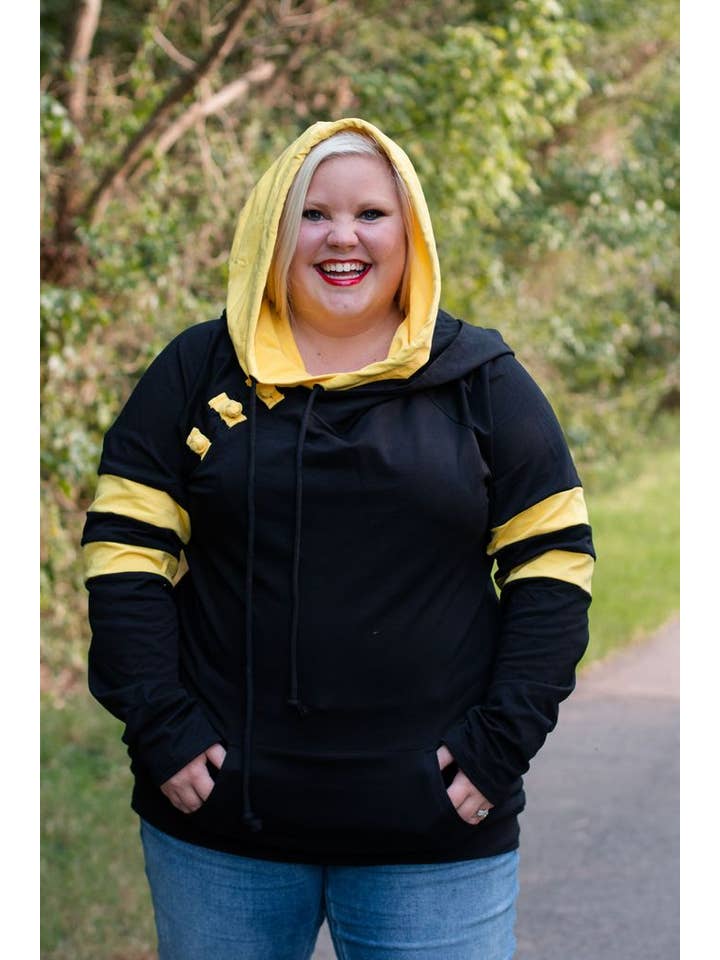 Rogue Society Apparel®️ - Wholesale Hoodie - Women's - Black and Gold Women's Double Hoodie Sweatshirt1