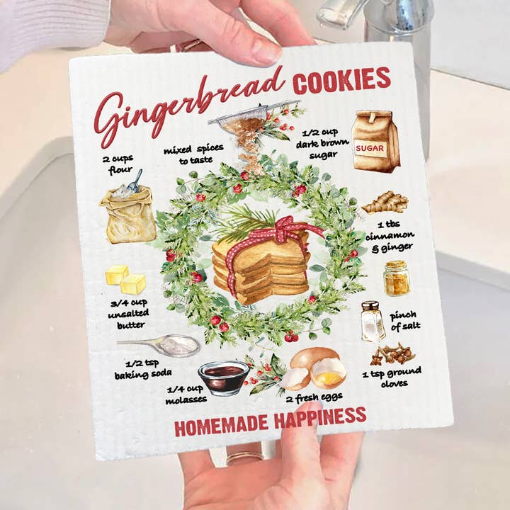 Christmas Gingerbread Cookie Recipe Swedish Dishcloth for wholesale by Avery Lane Gifts
