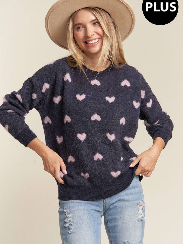LESW3205X- PLUS SIZE HEART CUTESY SWEATER TOP for wholesale by Madelyn