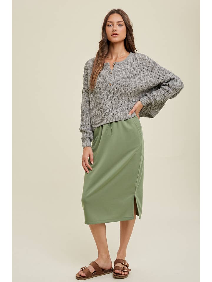 Wishlist Apparel - Wholesale Knit Sweater - Women's - BUTTON-UP RELAXED CROP CROCHET SWEATER / WL23-8435