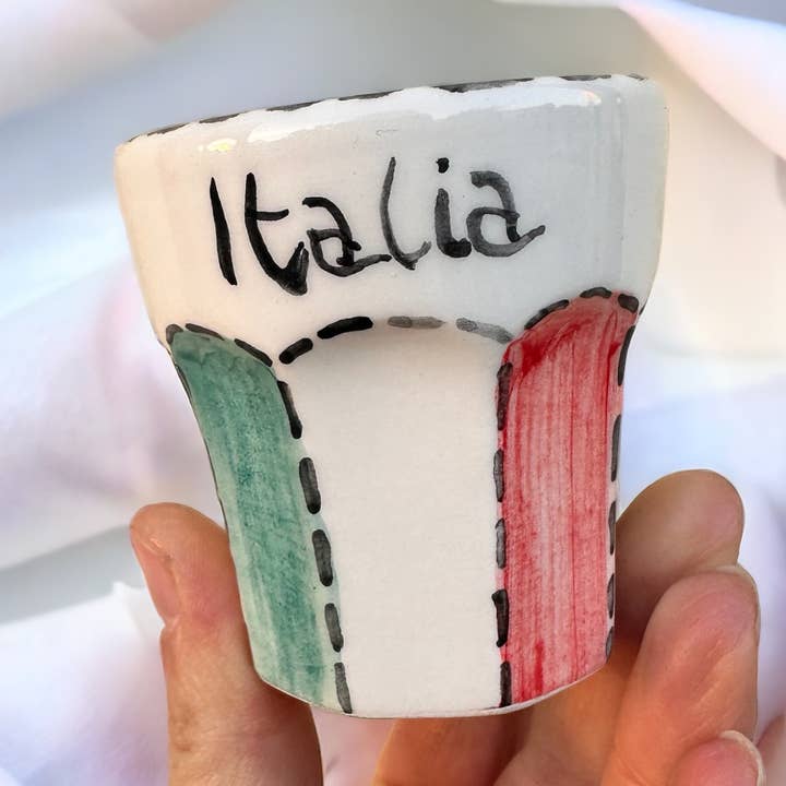 Copo de dose cerâmico feito à mão com bandeira italiana por atacado de Bottega Krua