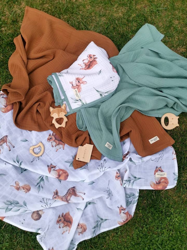 Little Forest Organic Muslin Swaddle 100 x100 cm for wholesale by Baby Laurel Organics