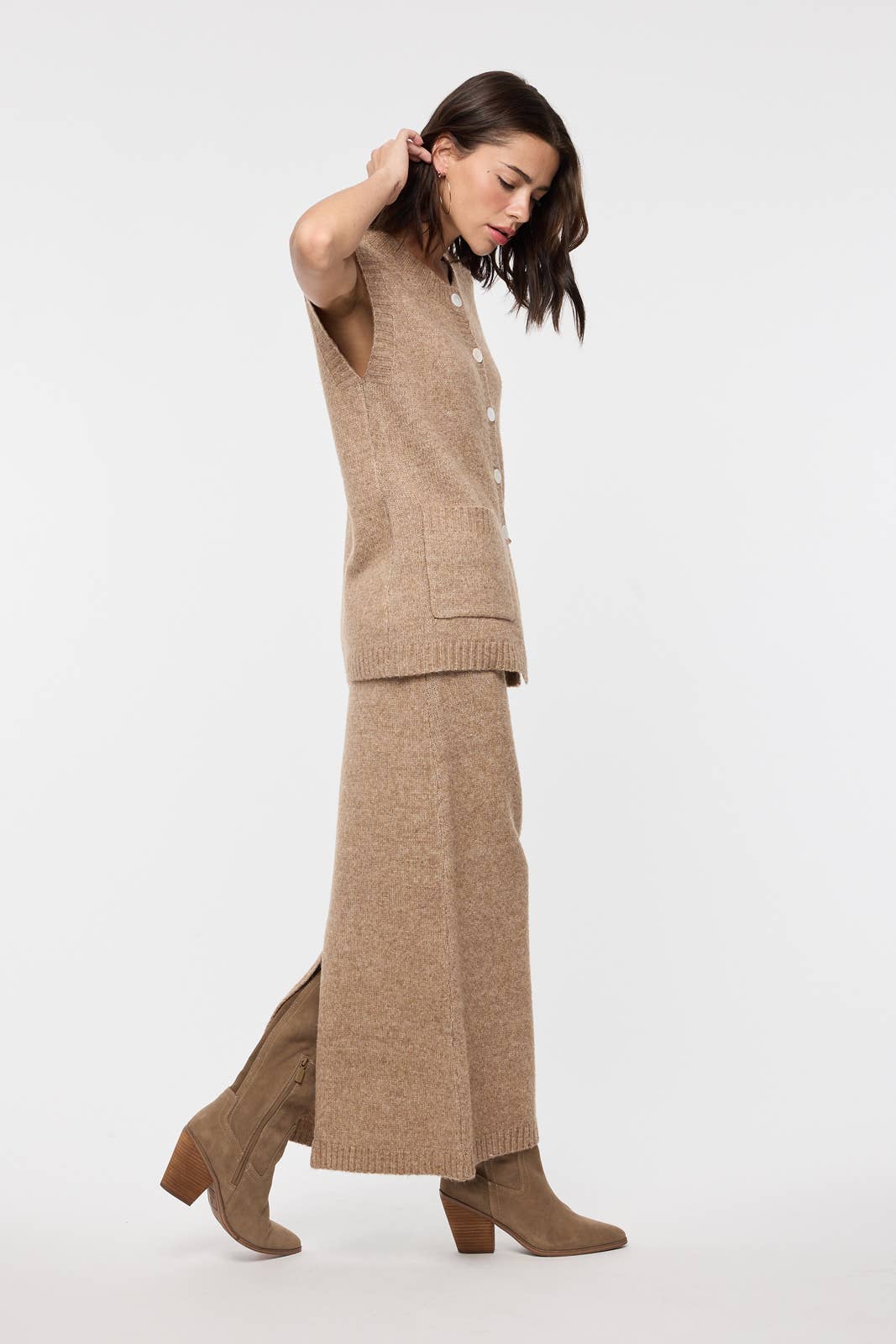 MOCHA BRUSHED SWEATER TOP AND SKIRT SET / WL25-11324 for wholesale on Faire1