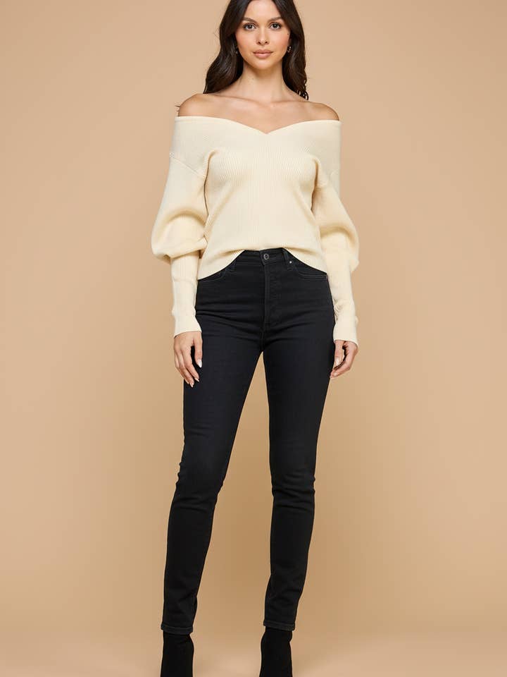 Schulterfreier Pullover mit Ballonärmeln und langen Ärmeln für den Großhandel von RUBIENN