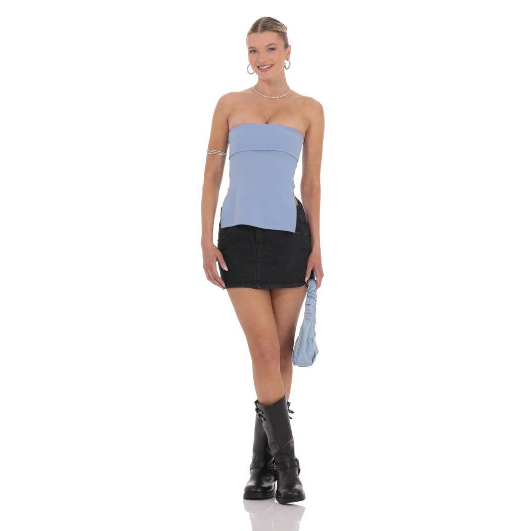 Wholesale Side Zip Strapless Top in Sky Blue for your store Faire