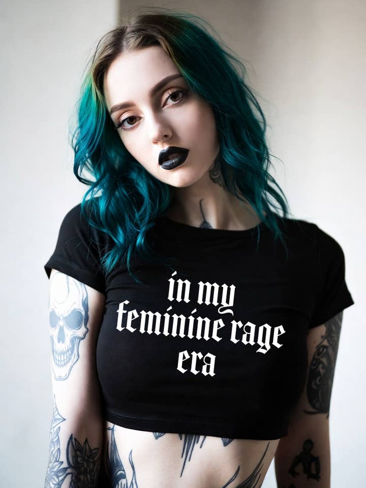 Feminine Rage Era, Goth Alt Feminism Y2K Baby Tee for wholesale by Wickedly Divine Shop