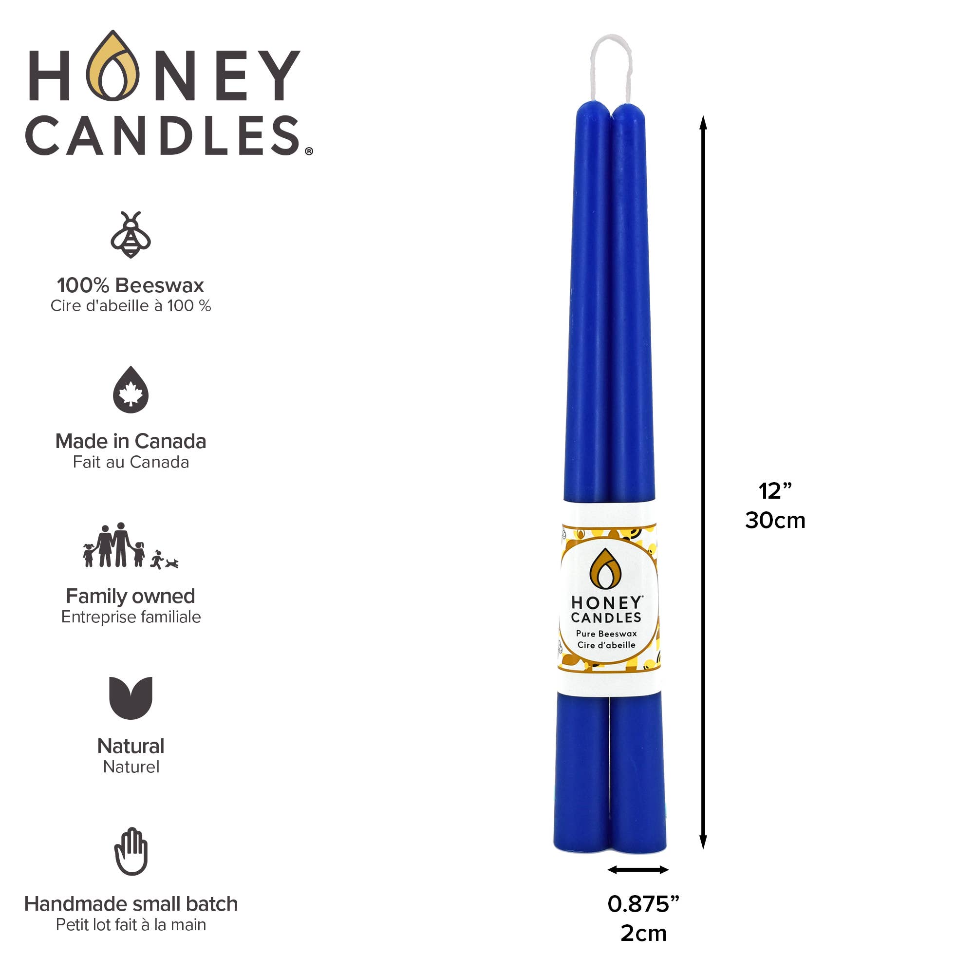 Honey Candles - Wholesale Tapered Candle/Candlestick - Beeswax Candlesticks 12" Taper Pair- Blue1