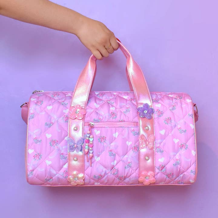 Floral Bow Quilted Large Barrel Duffle Bag for wholesale by OMG Accessories