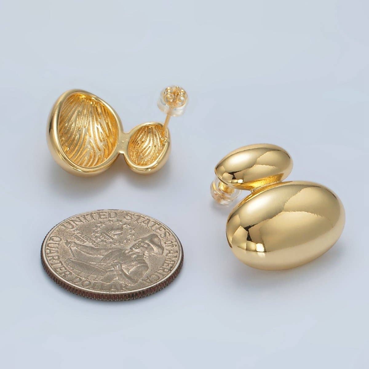 Aim Eternal - Vendita all'ingrosso Orecchini a bottone - Orecchini a lobo minimalisti a doppia cupola ovale in oro e argento riempiti in oro 24K | P530 P5313