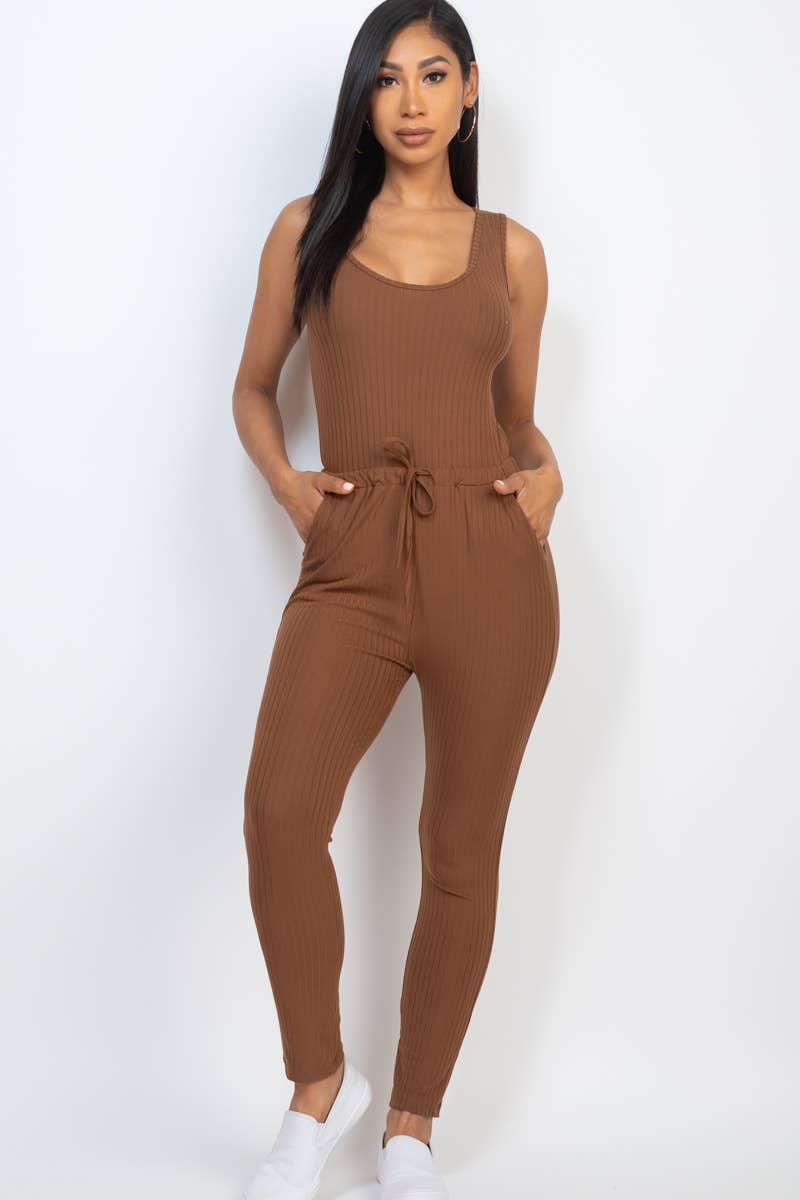 CAPELLA APPAREL - Wholesale Jumpsuit - Dames - Geribbelde mouwloze jumpsuit met trekkoord7