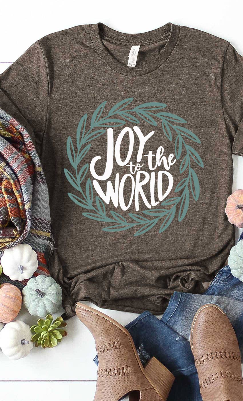 Kissed Apparel - Wholesale Screen Printed T-Shirt - Women's - Joy to The World Wreath Christmas Plus Size Graphic Tee4