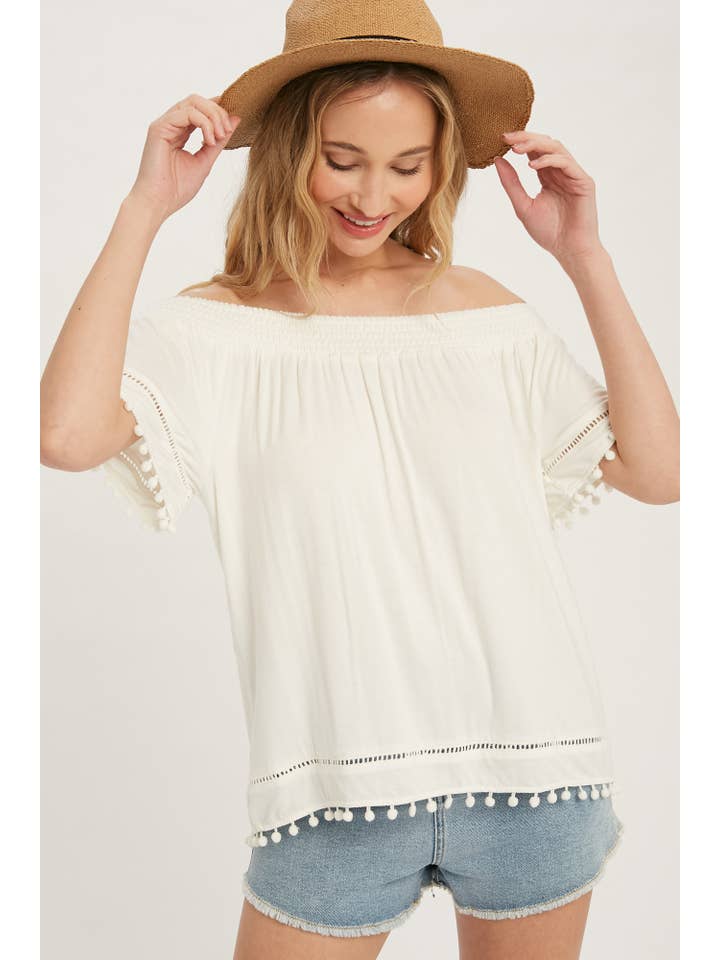 Bluivy - Wholesale Blouse - Women's - POM POM TRIM TOP