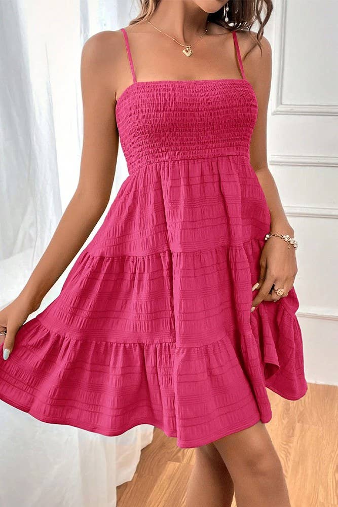 UNISHE - Vente Robe – femme - Robe cami smockée texturée unie printemps-été AXR08318