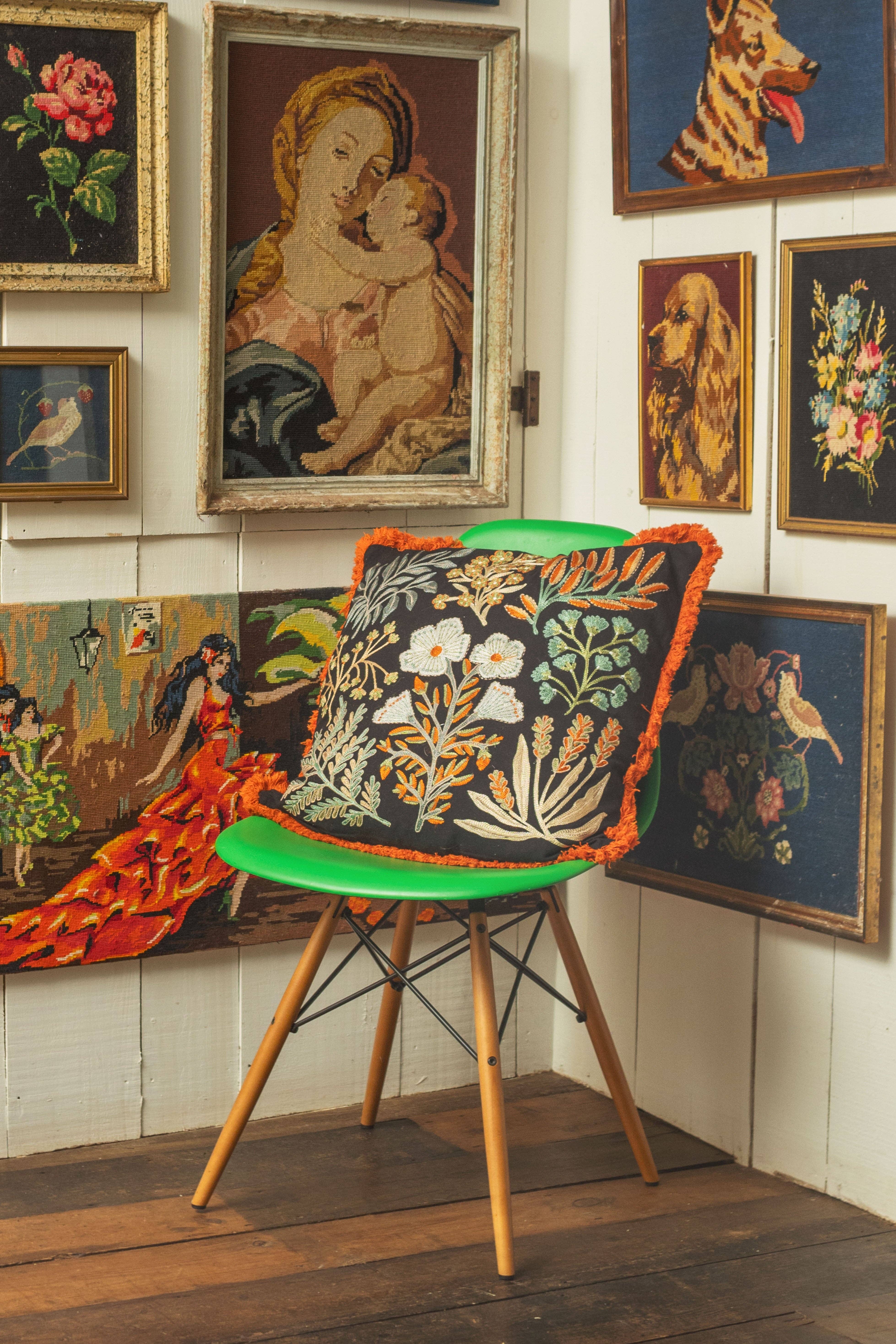 Ian Snow Ltd - Wholesale Chair cushion - Jet Black Botanical Embroidered Cushion Cover3