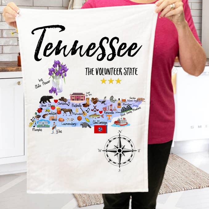 Tennessee State Map Souvenir Kitchen Terry Cloth Towels for wholesale by Avery Lane Gifts