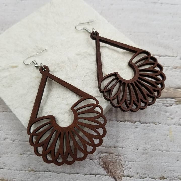 Wrapped Lines Geometric Wood Earrings for wholesale by Treasure Wholesale